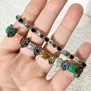 Vintage Y2K Set Of multicolour Crystal & Natural Stone Stretchy Tennis Bracelets